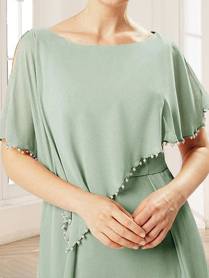 A-Line/Princess Scoop Short Sleeves Ankle-Length Mother of the Bride Dresses with Beading