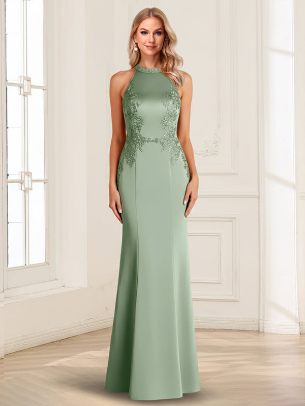 Sheath/Column Scoop Sleeveless Floor-Length Mother of the Bride Dresses with Applique