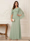 A-Line/Princess Scoop Half Sleeves Floor-Length Mother of the Bride Dresses with Ruched & Split Side