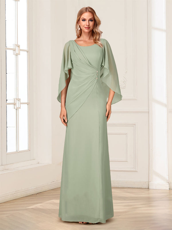 A-Line/Princess Scoop Half Sleeves Floor-Length Mother of the Bride Dresses with Ruched & Split Side