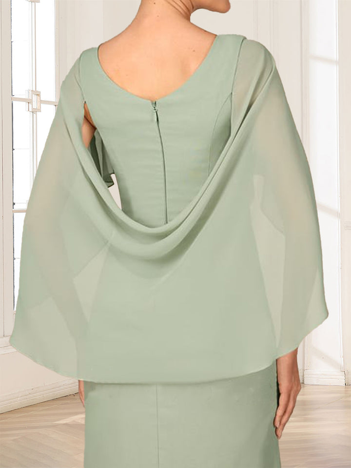 A-Line/Princess Scoop Half Sleeves Floor-Length Mother of the Bride Dresses with Ruched &amp; Split Side