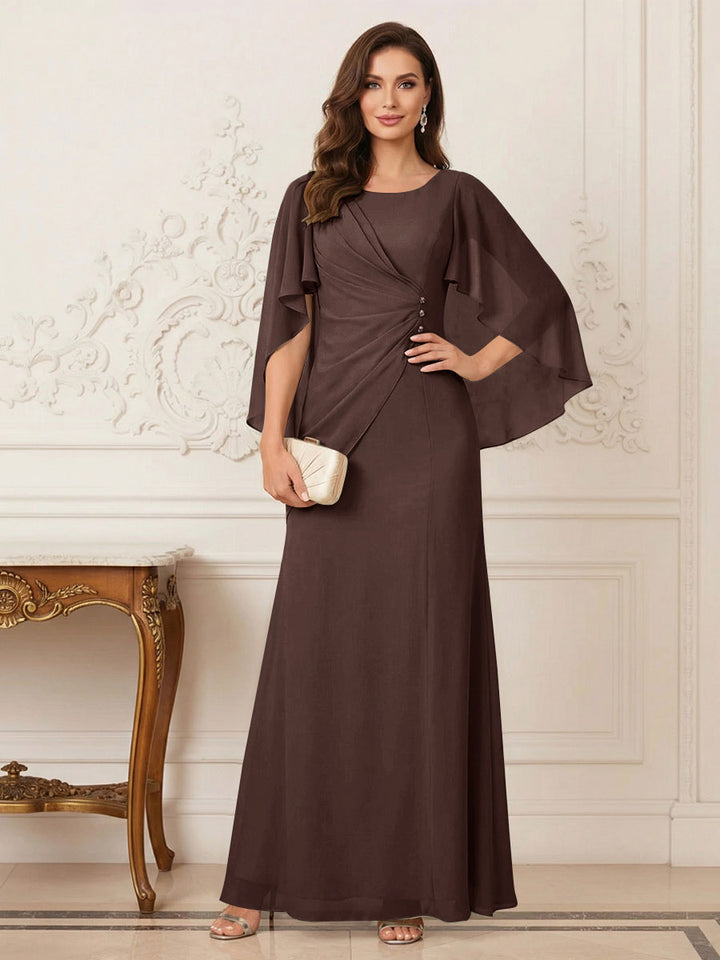 A-Line/Princess Scoop Half Sleeves Floor-Length Mother of the Bride Dresses with Ruched &amp; Split Side