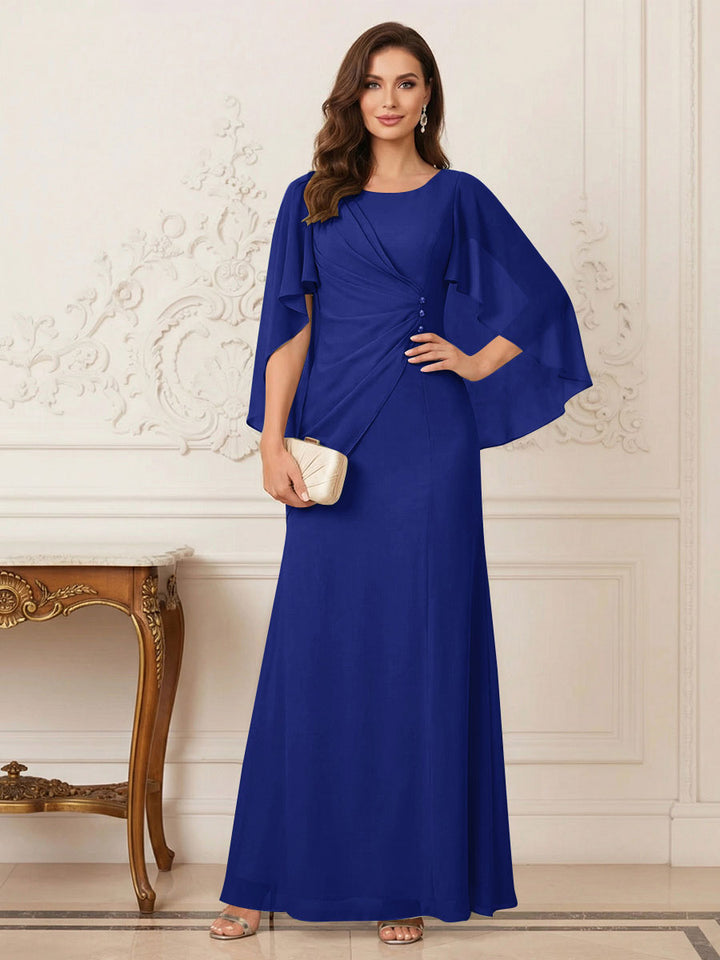 A-Line/Princess Scoop Half Sleeves Floor-Length Mother of the Bride Dresses with Ruched &amp; Split Side