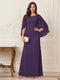 A-Line/Princess Scoop Half Sleeves Floor-Length Mother of the Bride Dresses with Ruched & Split Side