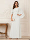 A-Line/Princess Scoop Half Sleeves Floor-Length Mother of the Bride Dresses with Ruched & Split Side