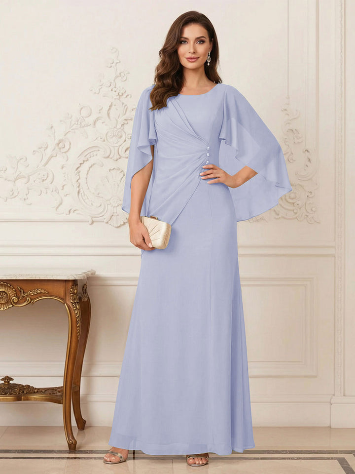 A-Line/Princess Scoop Half Sleeves Floor-Length Mother of the Bride Dresses with Ruched &amp; Split Side