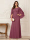 A-Line/Princess Scoop Half Sleeves Floor-Length Mother of the Bride Dresses with Ruched & Split Side