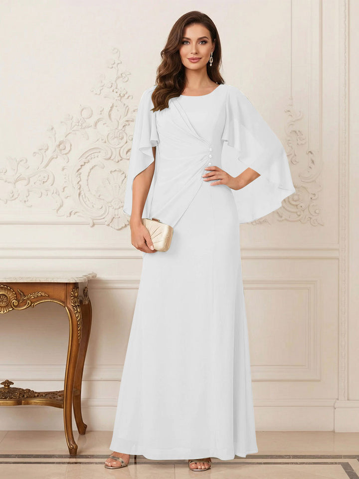 A-Line/Princess Scoop Half Sleeves Floor-Length Mother of the Bride Dresses with Ruched &amp; Split Side