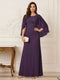 A-Line/Princess Scoop Half Sleeves Floor-Length Mother of the Bride Dresses with Ruched & Split Side