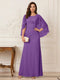 A-Line/Princess Scoop Half Sleeves Floor-Length Mother of the Bride Dresses with Ruched & Split Side