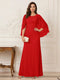 A-Line/Princess Scoop Half Sleeves Floor-Length Mother of the Bride Dresses with Ruched & Split Side