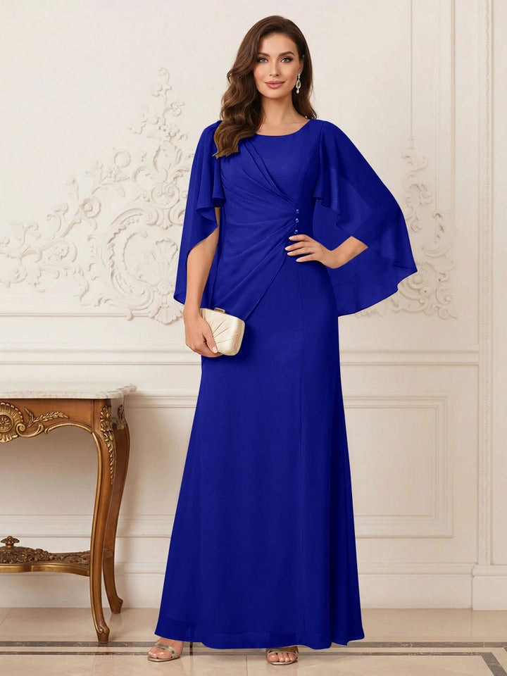 A-Line/Princess Scoop Half Sleeves Floor-Length Mother of the Bride Dresses with Ruched &amp; Split Side