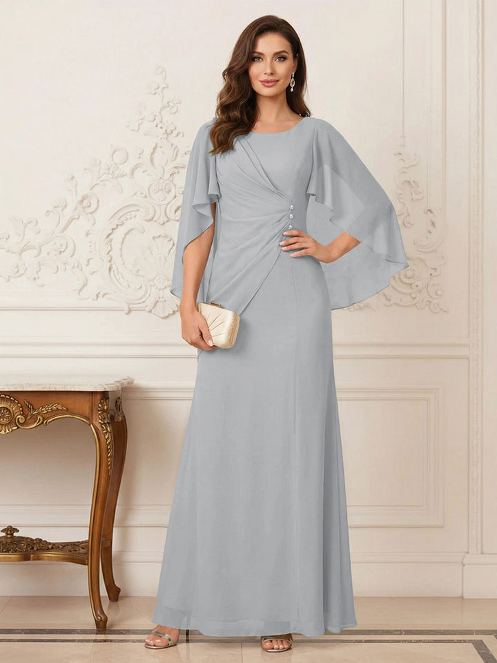 A-Line/Princess Scoop Half Sleeves Floor-Length Mother of the Bride Dresses with Ruched &amp; Split Side