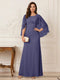A-Line/Princess Scoop Half Sleeves Floor-Length Mother of the Bride Dresses with Ruched & Split Side