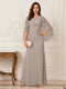 A-Line/Princess Scoop Half Sleeves Floor-Length Mother of the Bride Dresses with Ruched & Split Side