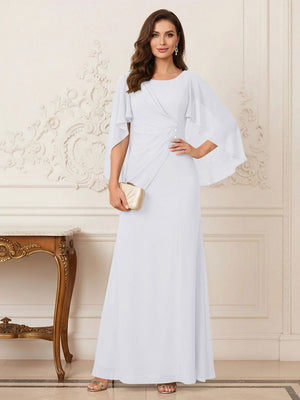 A-Line/Princess Scoop Half Sleeves Floor-Length Mother of the Bride Dresses with Ruched & Split Side