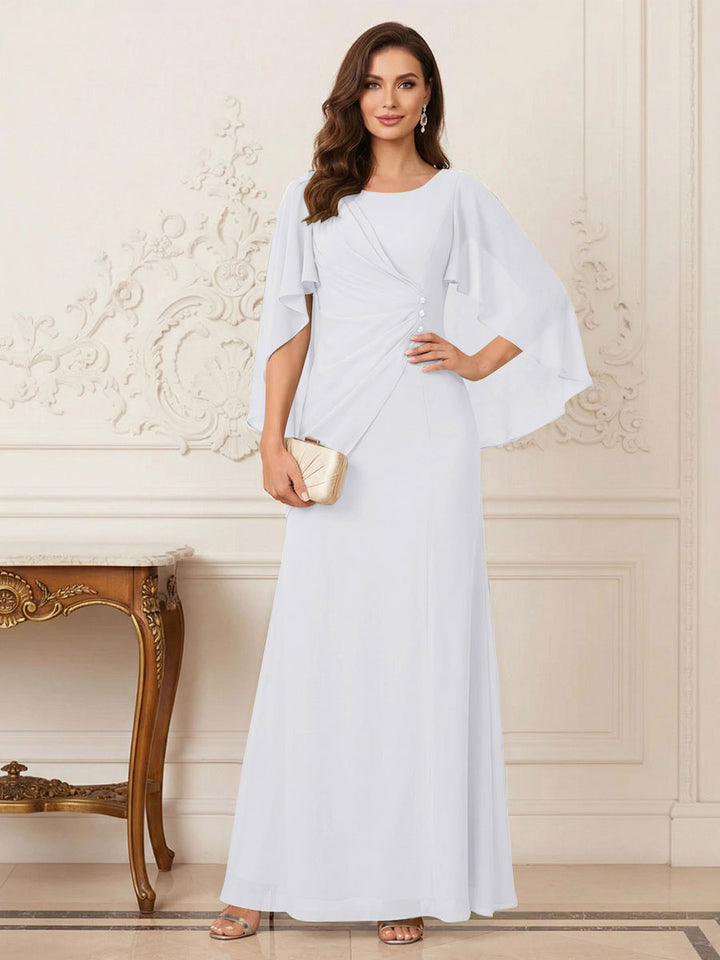 A-Line/Princess Scoop Half Sleeves Floor-Length Mother of the Bride Dresses with Ruched &amp; Split Side