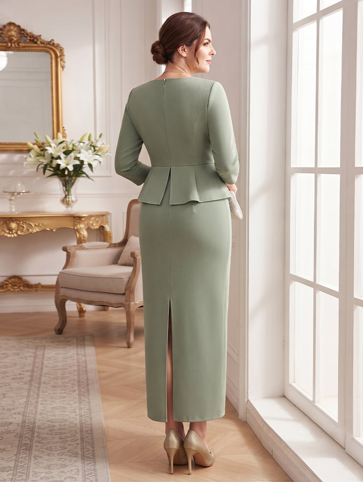 Sheath/Column Scoop Long Sleeves Ankle-Length Plus Size Mother of the Bride Dresses with Belt