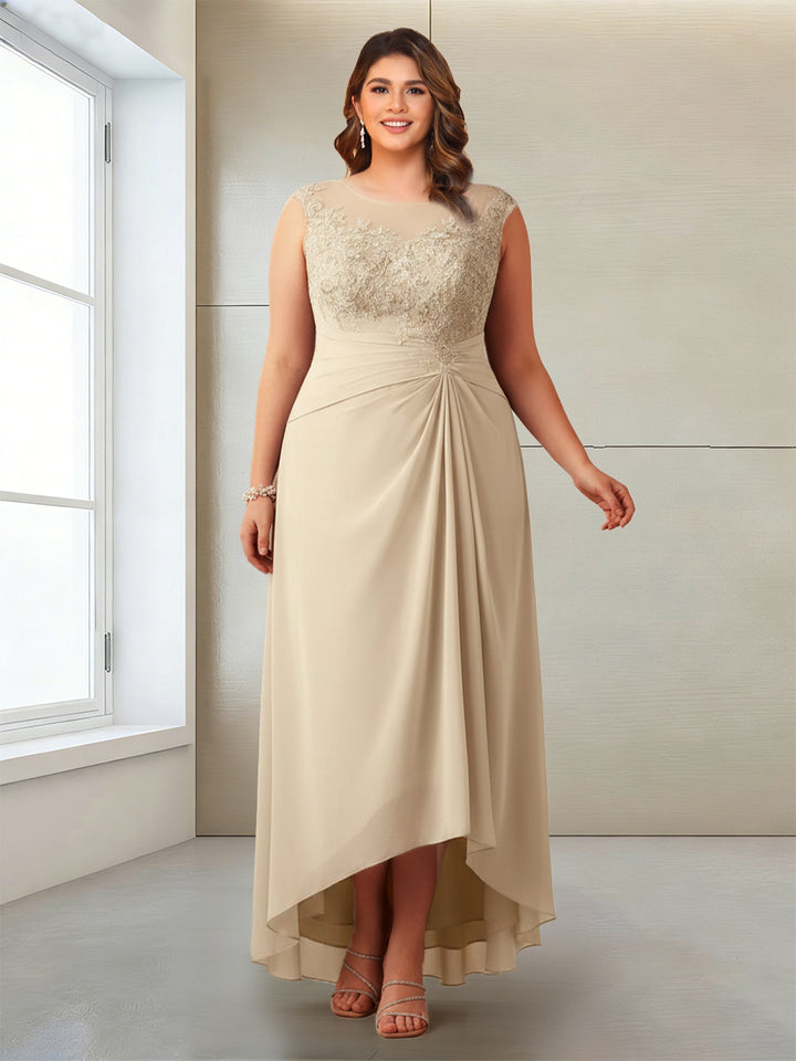 A-Line/Princess Scoop Sleeveless Ankle-Length Plus Size Mother of the Bride Dresses with Lace &amp; Applique