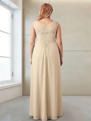 A-Line/Princess Scoop Sleeveless Ankle-Length Plus Size Mother of the Bride Dresses with Lace & Applique
