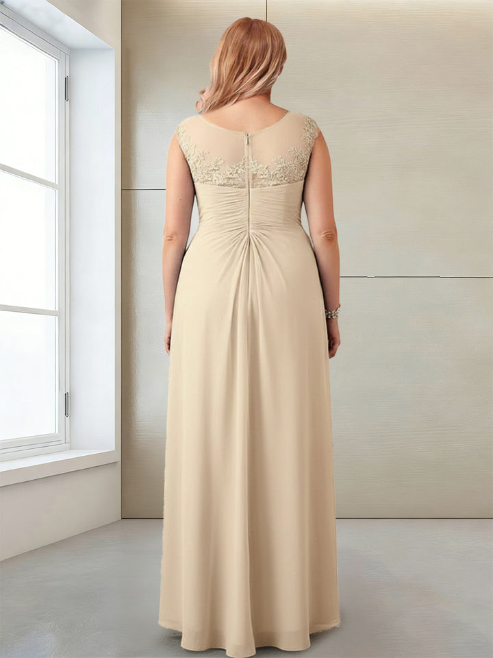 A-Line/Princess Scoop Sleeveless Ankle-Length Plus Size Mother of the Bride Dresses with Lace &amp; Applique
