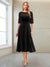 A-Line/Princess Scoop Half Sleeves Tea-Length Mother of the Bride Dresses with Ruched