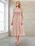 A-Line/Princess Scoop Half Sleeves Tea-Length Mother of the Bride Dresses with Ruched
