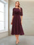 A-Line/Princess Scoop Half Sleeves Tea-Length Mother of the Bride Dresses with Ruched