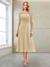 A-Line/Princess Scoop Half Sleeves Tea-Length Mother of the Bride Dresses with Ruched