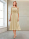 A-Line/Princess Scoop Half Sleeves Tea-Length Mother of the Bride Dresses with Ruched