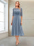 A-Line/Princess Scoop Half Sleeves Tea-Length Mother of the Bride Dresses with Ruched