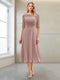 A-Line/Princess Scoop Half Sleeves Tea-Length Mother of the Bride Dresses with Ruched