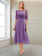 A-Line/Princess Scoop Half Sleeves Tea-Length Mother of the Bride Dresses with Ruched