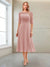 A-Line/Princess Scoop Half Sleeves Tea-Length Mother of the Bride Dresses with Ruched