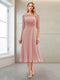 A-Line/Princess Scoop Half Sleeves Tea-Length Mother of the Bride Dresses with Ruched