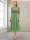 A-Line/Princess Scoop Half Sleeves Tea-Length Mother of the Bride Dresses with Ruched