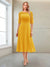 A-Line/Princess Scoop Half Sleeves Tea-Length Mother of the Bride Dresses with Ruched