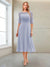 A-Line/Princess Scoop Half Sleeves Tea-Length Mother of the Bride Dresses with Ruched