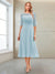 A-Line/Princess Scoop Half Sleeves Tea-Length Mother of the Bride Dresses with Ruched