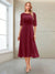 A-Line/Princess Scoop Half Sleeves Tea-Length Mother of the Bride Dresses with Ruched