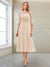 A-Line/Princess Scoop Half Sleeves Tea-Length Mother of the Bride Dresses with Ruched
