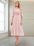 A-Line/Princess Scoop Half Sleeves Tea-Length Mother of the Bride Dresses with Ruched