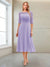 A-Line/Princess Scoop Half Sleeves Tea-Length Mother of the Bride Dresses with Ruched