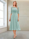A-Line/Princess Scoop Half Sleeves Tea-Length Mother of the Bride Dresses with Ruched
