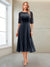 A-Line/Princess Scoop Half Sleeves Tea-Length Mother of the Bride Dresses with Ruched