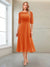 A-Line/Princess Scoop Half Sleeves Tea-Length Mother of the Bride Dresses with Ruched