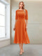 A-Line/Princess Scoop Half Sleeves Tea-Length Mother of the Bride Dresses with Ruched