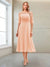A-Line/Princess Scoop Half Sleeves Tea-Length Mother of the Bride Dresses with Ruched