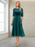 A-Line/Princess Scoop Half Sleeves Tea-Length Mother of the Bride Dresses with Ruched