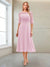 A-Line/Princess Scoop Half Sleeves Tea-Length Mother of the Bride Dresses with Ruched